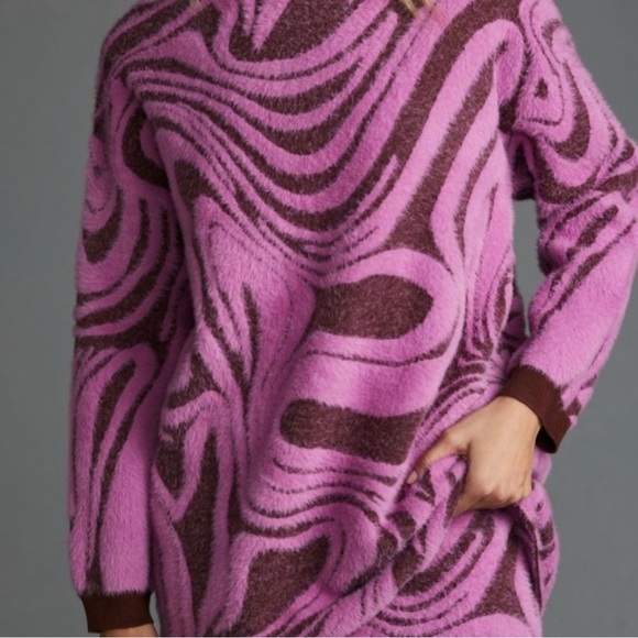 Anthropologie Sweaters - Anthropologie Womens XS Oversized Mock Neck Tunic Sweater Soft Eyelash Pink Rose